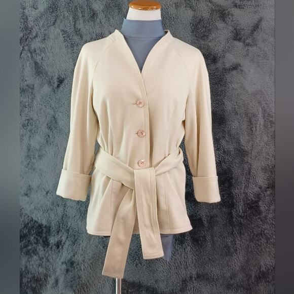 Larry Levine Belted Jacket - Tan/Cream - Size 8 - Picture 1 of 7